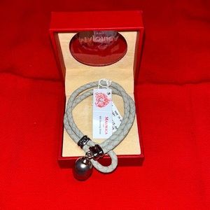 Authentic Majorica Pearl On Gray Leather Bracelet With Tags New Condition